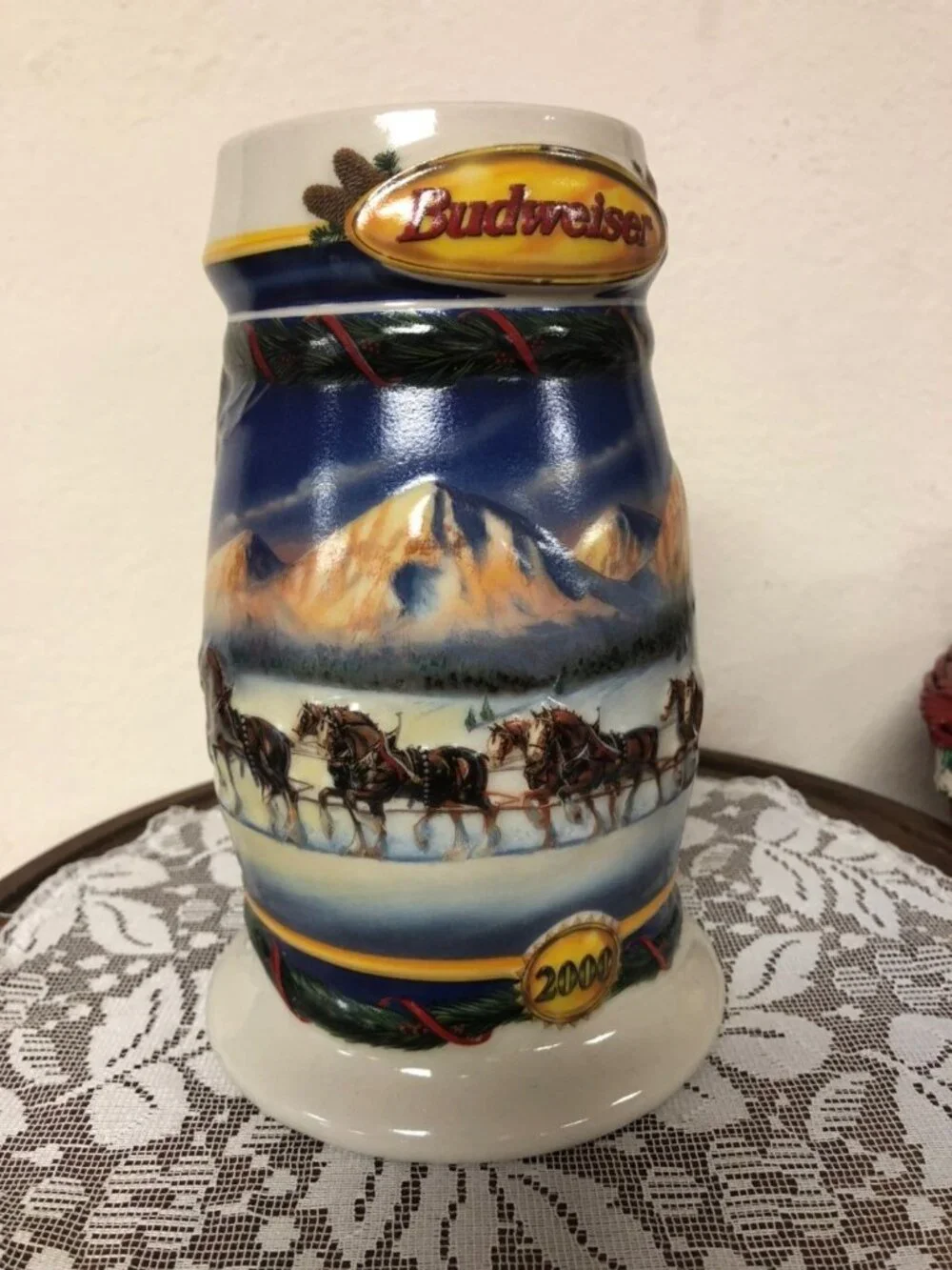 Budweiser Christmas Stein 2000 Vintage Beer Mug Holiday Decor